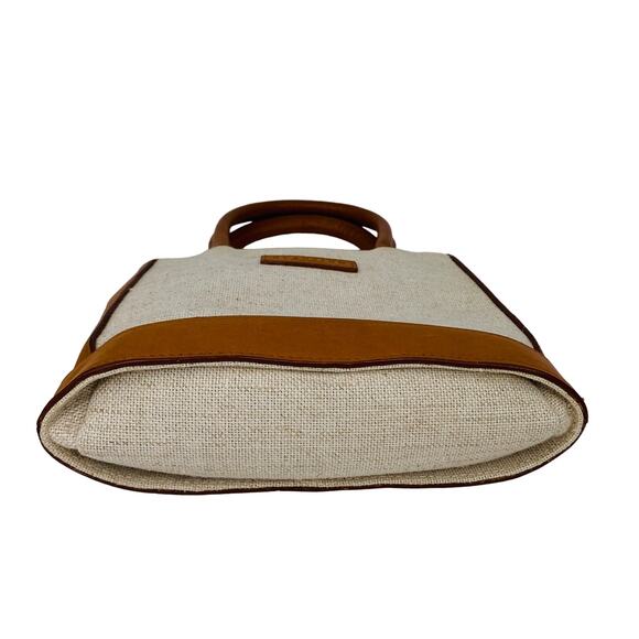 Reaction Kenneth Cole Mini Purse Beige Canvas Leather Trim - Picture 12 of 13